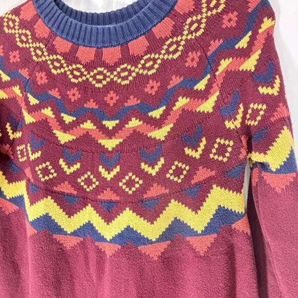ModCloth Fair Isle Sweater Dress • Burgundy Geometric Knit • Size M - Picture 3 of 6